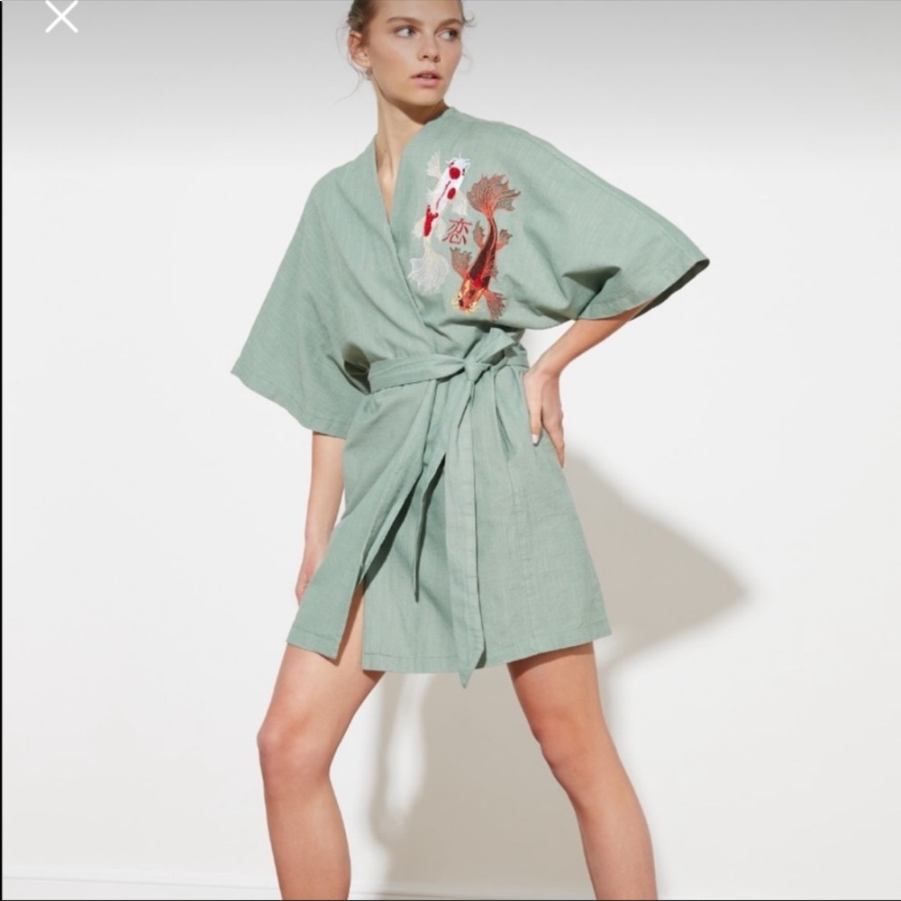 Embroidered Cotton Kimono Dress